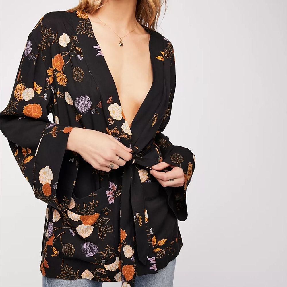 Free People Black Floral Jacket